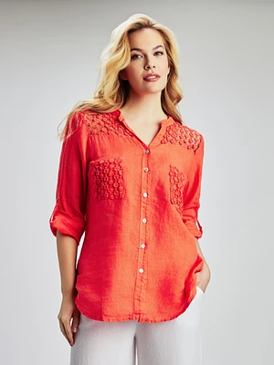 3/4-sleeve loose blouse with buttons