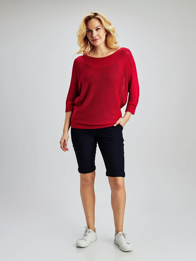 3/4-sleeve loose pullover sweater