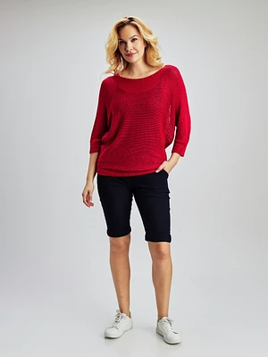 3/4-sleeve loose pullover sweater