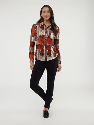 Long-sleeve semi-fitted blouse with buttons
