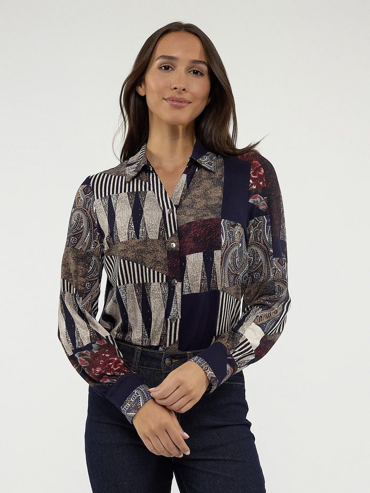 Blouse semi-ajustée à manches longues avec boutons