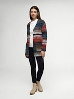 Long-sleeve semi-fitted open knit cardigan