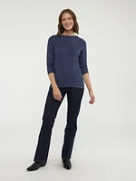 3/4-sleeve semi-fitted pullover sweater