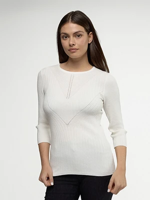 3/4-sleeve semi-fitted pullover sweater