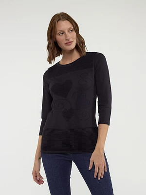 3/4-sleeve semi-fitted pullover sweater