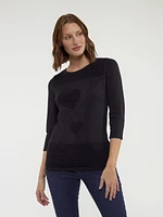 3/4-sleeve semi-fitted pullover sweater