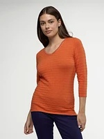 3/4-sleeve semi-fitted pullover sweater