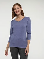 3/4-sleeve semi-fitted pullover sweater