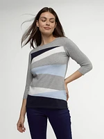 3/4-sleeve semi-fitted pullover sweater