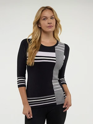 3/4-sleeve semi-fitted pullover sweater