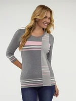 3/4-sleeve semi-fitted pullover sweater