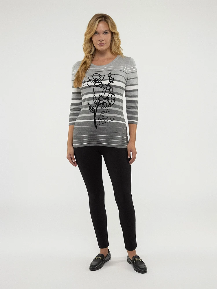 3/4-sleeve semi-fitted pullover sweater
