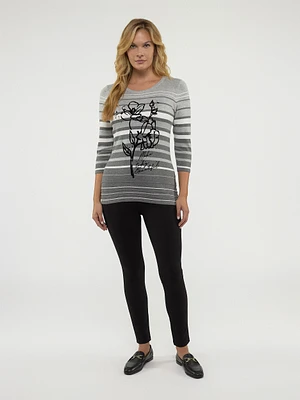 3/4-sleeve semi-fitted pullover sweater