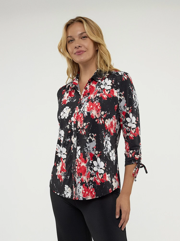 Blouse semi-ajustée à manches 3/4 avec boutons