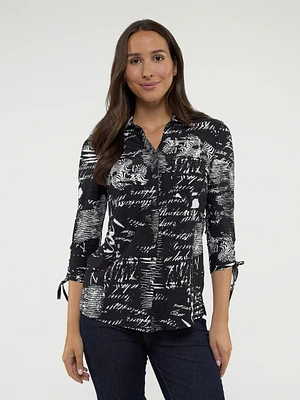 Blouse semi-ajustée à manches 3/4 avec boutons