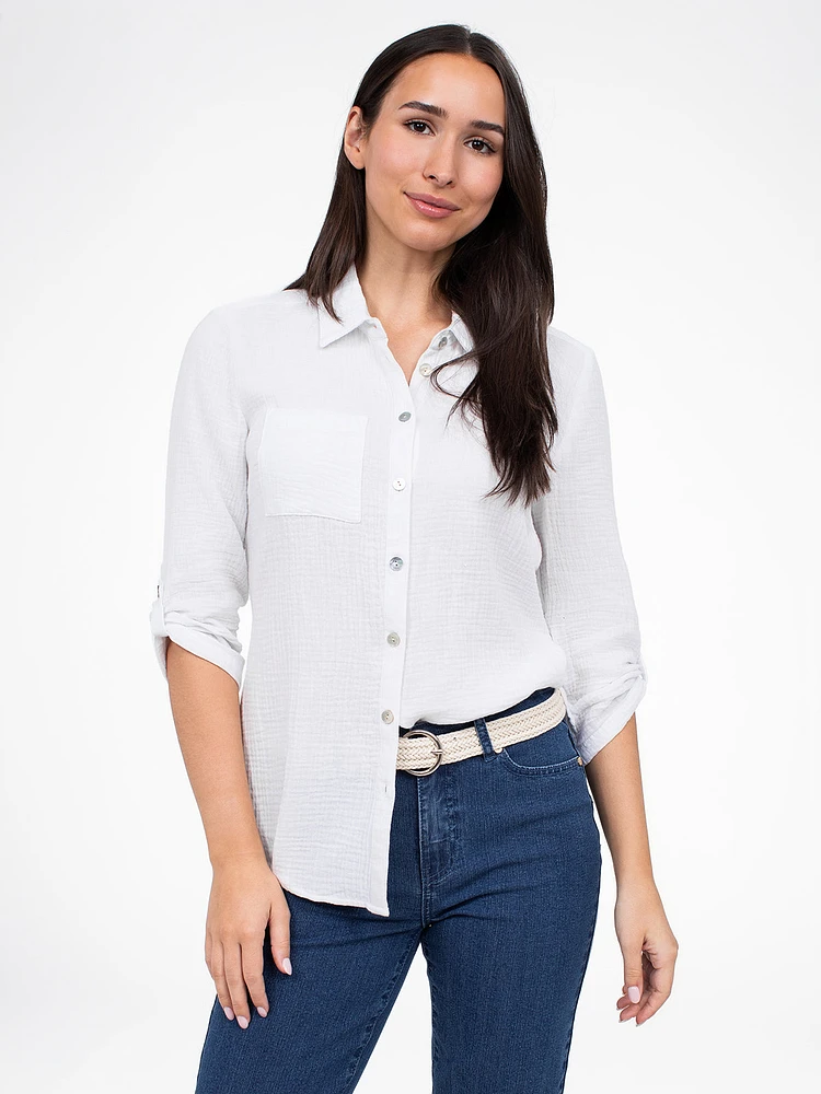 Blouse semi-ajustée à manches 3/4 avec boutons