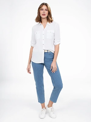 Blouse semi-ajustée à manches 3/4 avec boutons