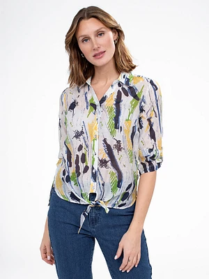 Blouse semi-ajustée à manches 3/4 avec boutons