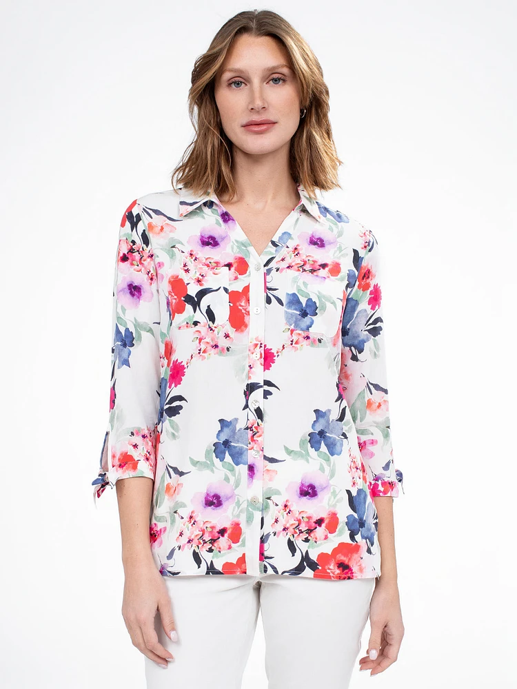 Blouse semi-ajustée à manches 3/4 avec boutons