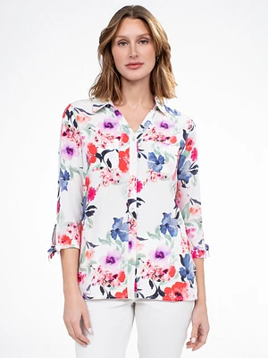 Blouse semi-ajustée à manches 3/4 avec boutons
