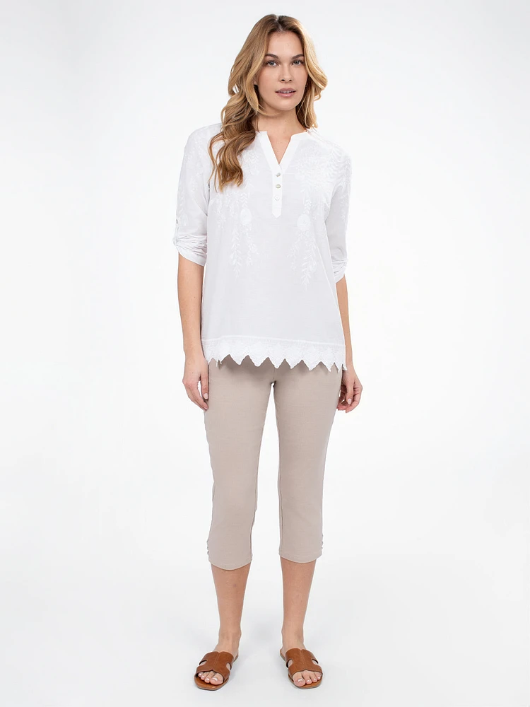 3/4-sleeve semi-fitted blouse
