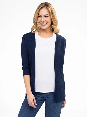 3/4-sleeve open sweater cardigan