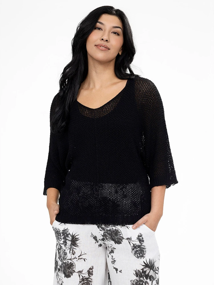 3/4-sleeve loose pullover sweater