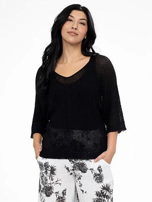 3/4-sleeve loose pullover sweater