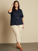 3/4-sleeve loose blouse with buttons