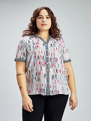 Blouse semi-ajustée à manches courtes avec boutons