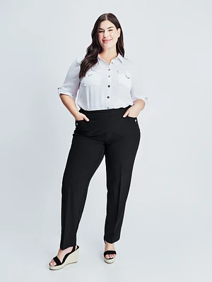 Straight semi-fitted pull-on dress pant