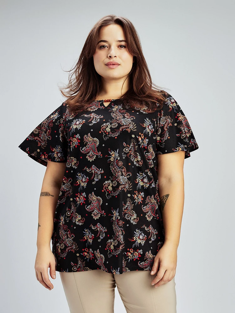 Short-sleeve semi-fitted tunic