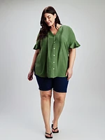 Blouse semi-ajustée à manches courtes avec boutons
