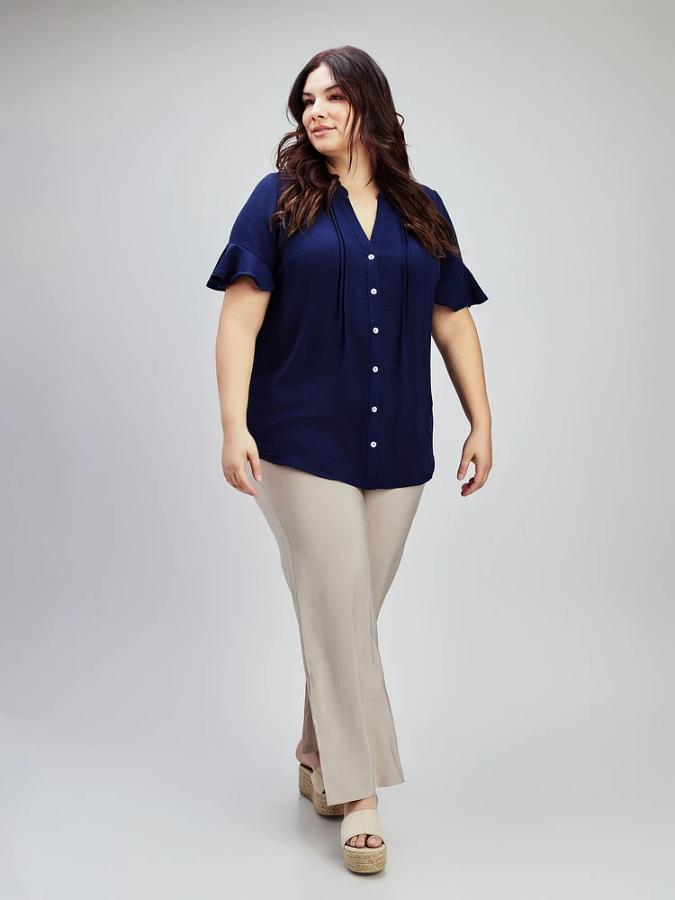 Blouse semi-ajustée à manches courtes avec boutons