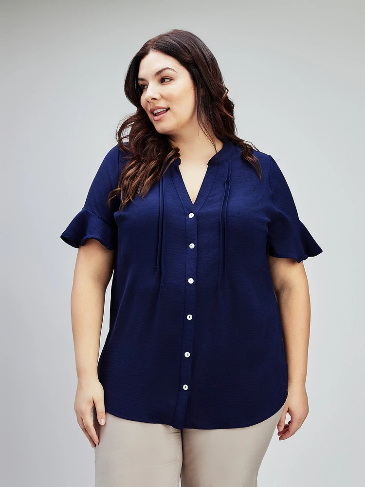 Blouse semi-ajustée à manches courtes avec boutons