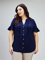 Blouse semi-ajustée à manches courtes avec boutons
