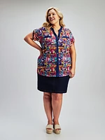 Short-sleeve semi-fitted blouse with buttons