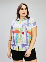 Blouse semi-ajustée à manches courtes avec boutons