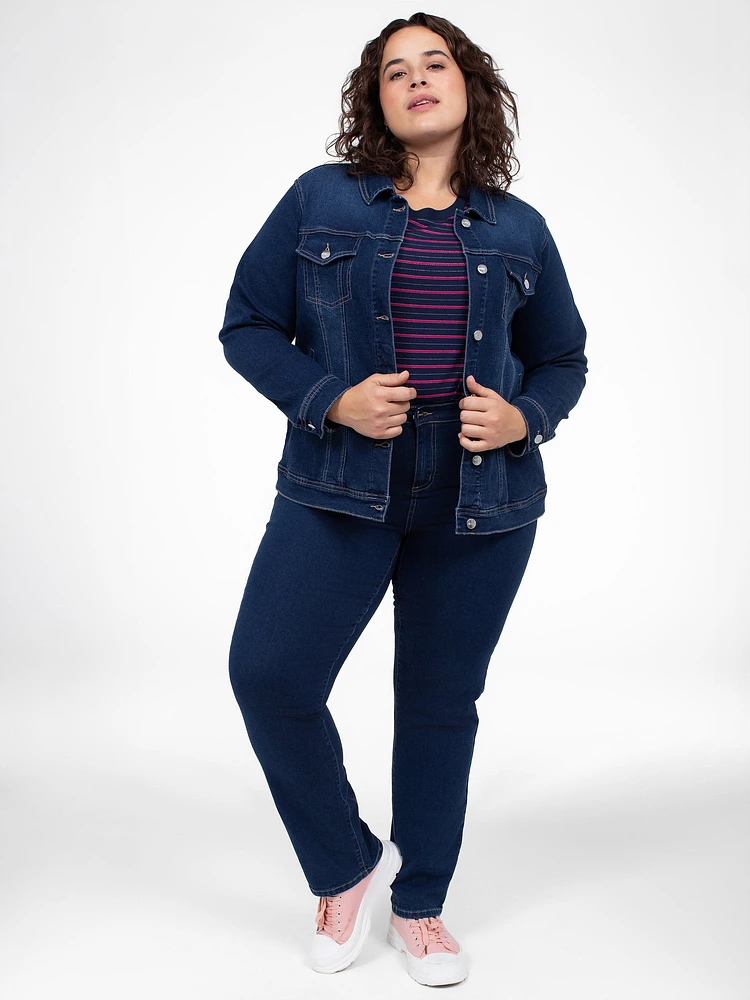 Veste en denim semi-ajustée à manches longues