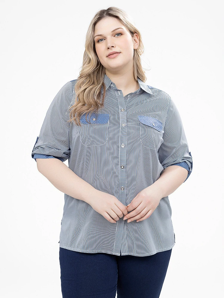 Blouse semi-ajustée à manches 3/4 avec boutons
