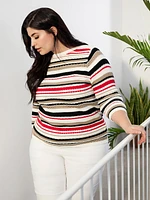 3/4-sleeve semi-fitted pullover sweater