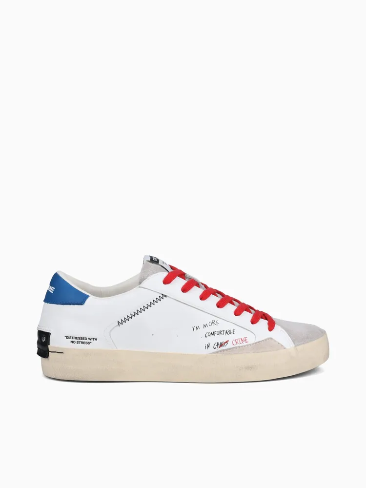 Distressed White Blue Red leather