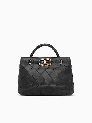 Cleo Small Woven Satchel Leather