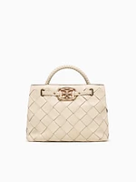 Cleo Small Woven Satchel Cream Leather