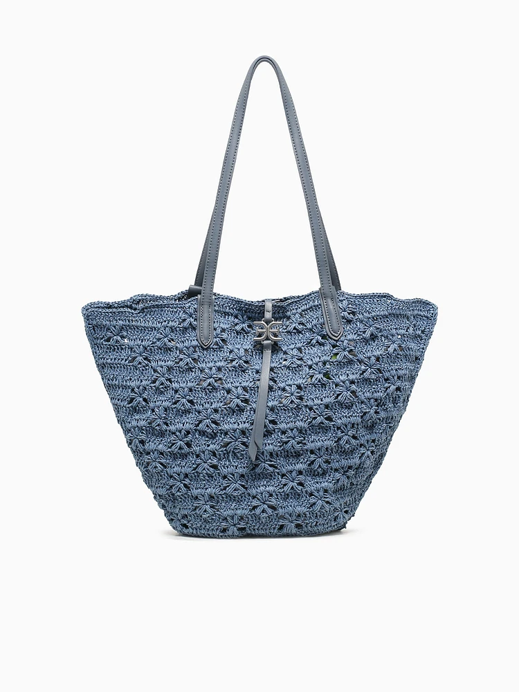 Layla Floral Fan Tote Denim Blue