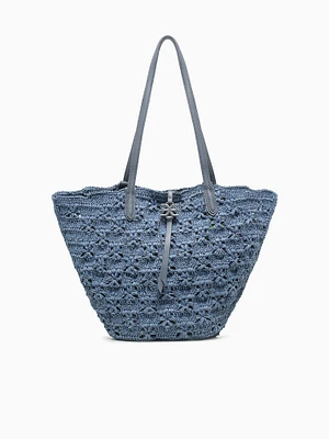 Layla Floral Fan Tote Denim Blue
