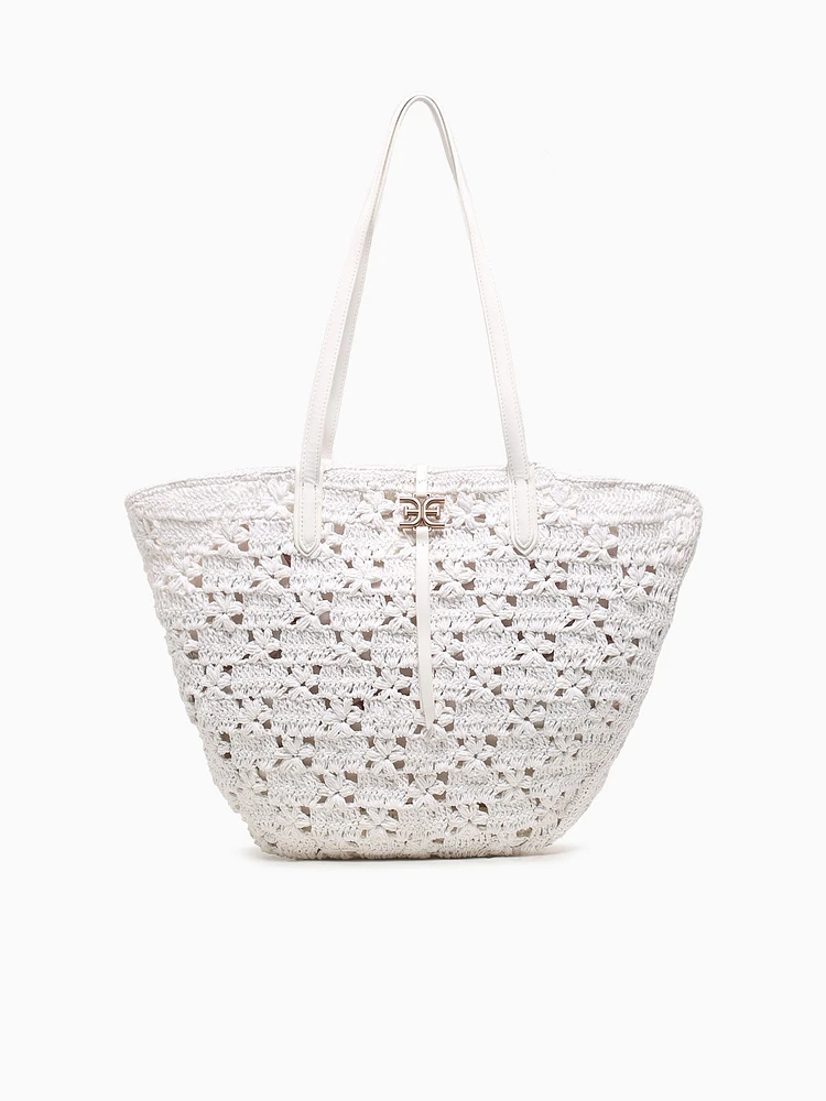 Layla Floral Fan Tote Eggshell