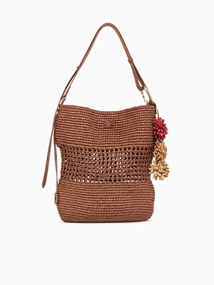 Marcie Open Weave Raffia Bucket Bronze