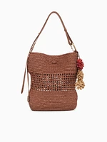 Marcie Open Weave Raffia Bucket Bronze