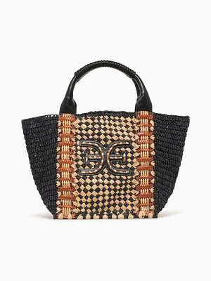 Marley Raffia Small Tote Black Mix